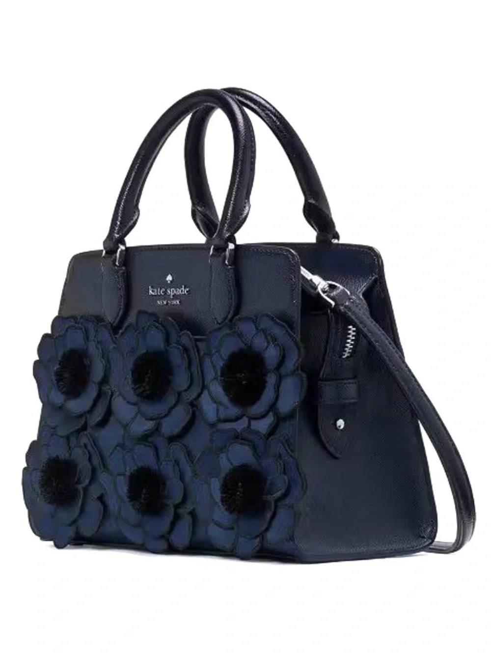 NWT Kate Spade New York Navy Floral Appliqué Satchel Crossbody Bag